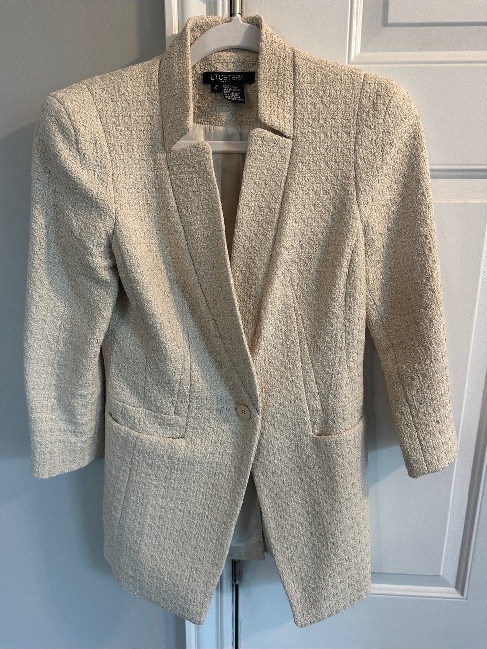 Etcetera Cream Textured Notch-Lapel Single-Button Blazer